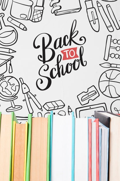 Top View Books With White Frame Psd