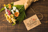 Top View Bouquet Of Flowers With Mock-Up Tag Psd