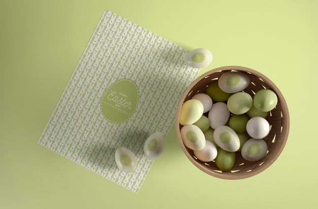 Top View Bowl With Painted Eggs Psd