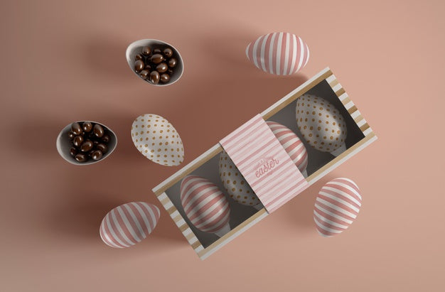 Top View Box With Eggs For Easter Day Psd