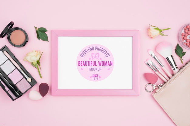 Top View Brushes And Frame Arrangement Psd