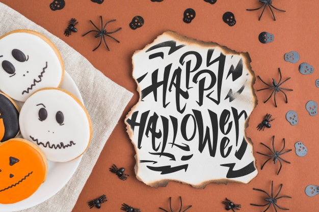 Top View Burned Paper Mockup With Halloween Concept Psd