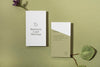 Top View Business Cards With Leaves Psd
