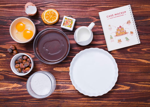 Top View Cake Ingredients Arrangement Psd