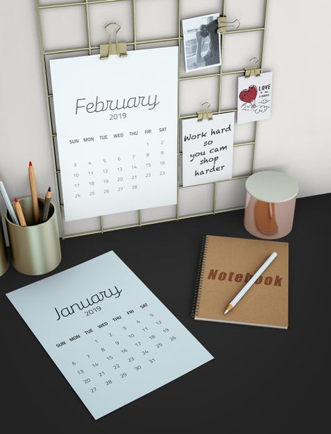 Top View Calendar Workspace Mockup Psd