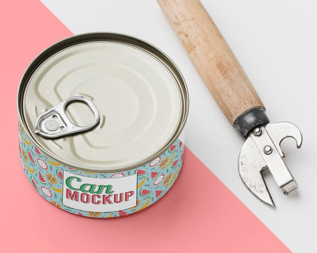 Top View Can And Can Opener Psd