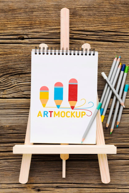 Top View Canvas Stand On Wooden Background Psd