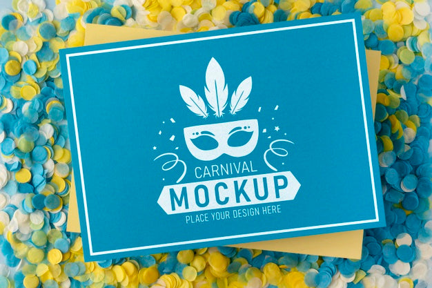 Top View Card Mock-Up With Confetti Psd