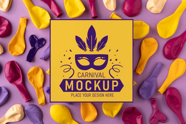 Top View Card Mock-Up With Deflated Balloons Psd