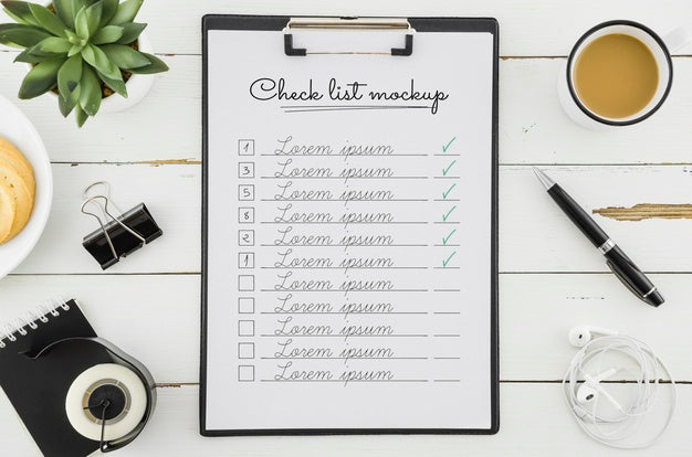 Top View Check List With Mock-Up Psd