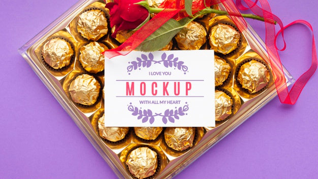 Top View Chocolate And Rose Mock-Up Psd