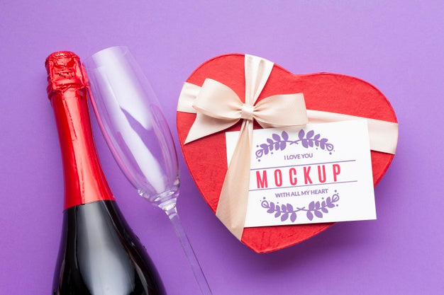 Top View Chocolate And Wine Bottle Psd