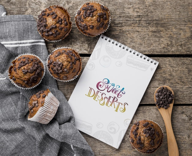 Top View Chocolate Chip Muffins Concept Psd