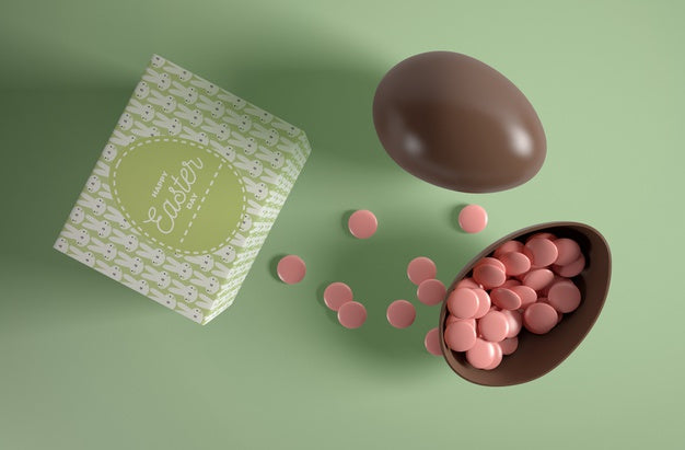 Top View Chocolate Egg With Candies Psd