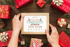 Top View Christmas Composition With Frame Mockup Psd