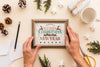 Top View Christmas Composition With Frame Mockup Psd