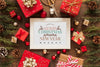 Top View Christmas Composition With Frame Mockup Psd