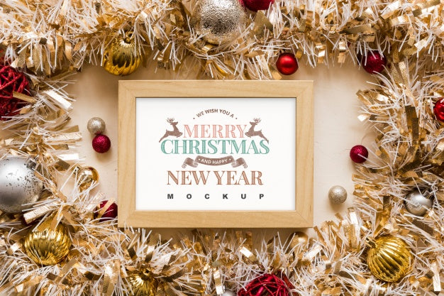 Top View Christmas Composition With Frame Mockup Psd
