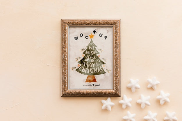 Top View Christmas Composition With Frame Mockup Psd