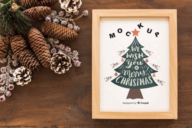 Top View Christmas Composition With Frame Mockup Psd