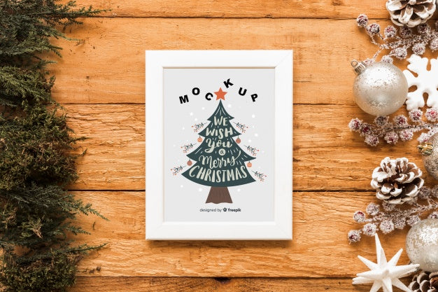 Top View Christmas Composition With Frame Mockup Psd