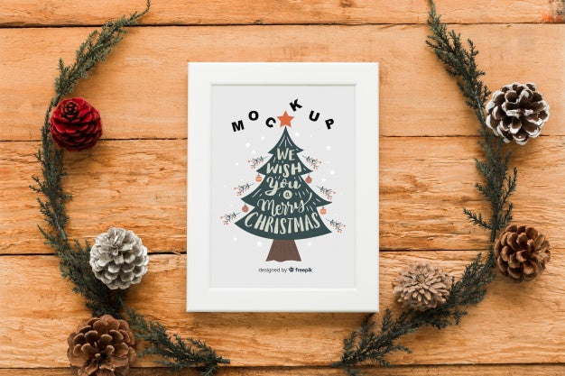 Top View Christmas Composition With Frame Mockup Psd