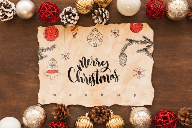 Top View Christmas Composition With Old Paper Mockup Psd