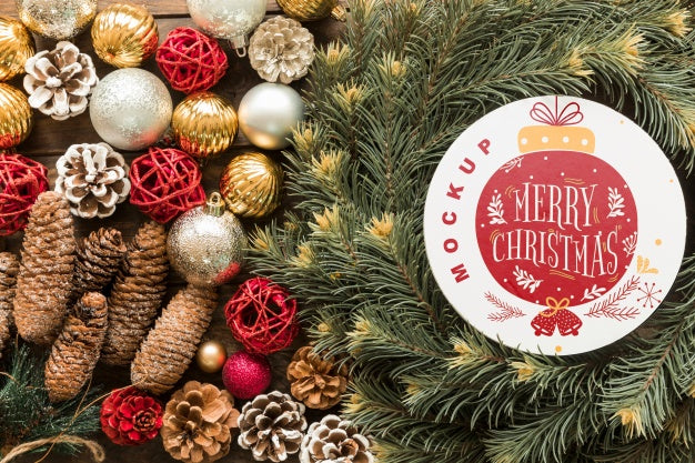 Top View Christmas Composition With Round Paper Mockup Psd