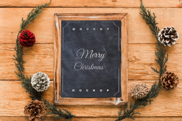 Top View Christmas Composition With Slate Mockup Psd