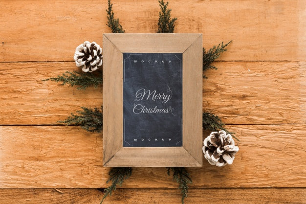 Top View Christmas Composition With Slate Mockup Psd