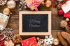 Top View Christmas Composition With Slate Mockup Psd