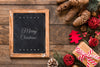 Top View Christmas Composition With Slate Mockup Psd