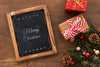 Top View Christmas Composition With Slate Mockup Psd