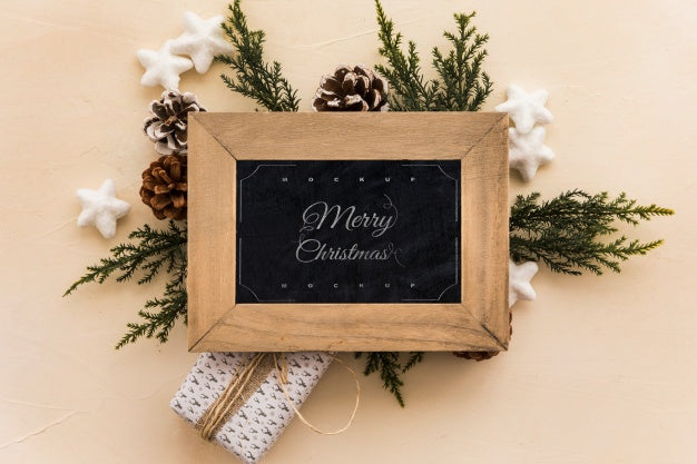 Top View Christmas Composition With Slate Mockup Psd