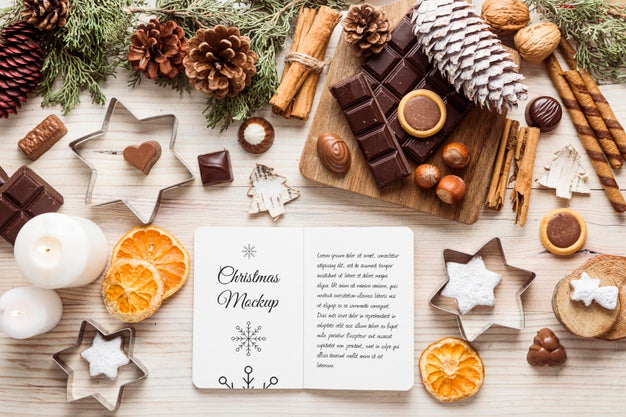 Top View Christmas Decoration Mock-Up Psd