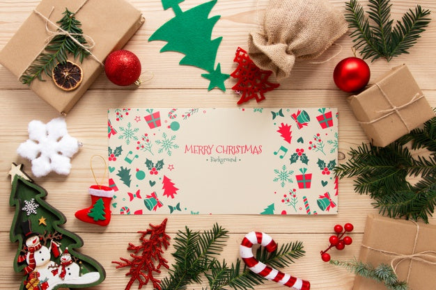 Top View Christmas Elements With Mock-Up Psd