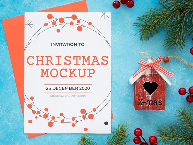 Top View Christmas Eve Arrangement Mock-Up Psd