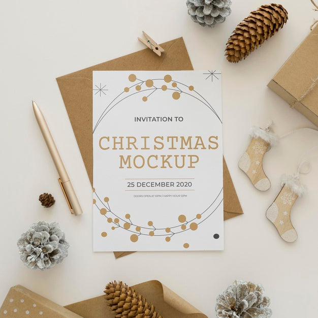 Top View Christmas Eve Elements Arrangement Mock-Up Psd