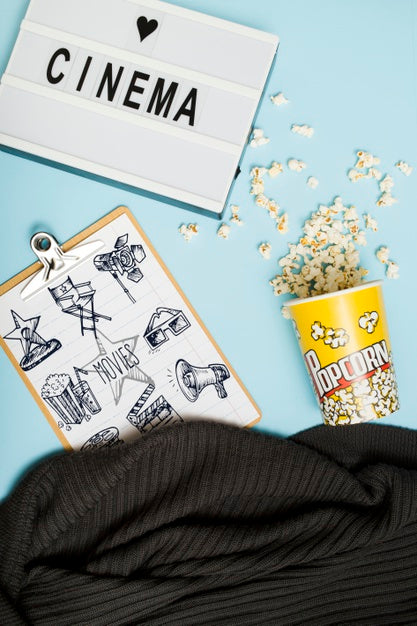 Top View Cinema Arrangement On Blue Background Psd