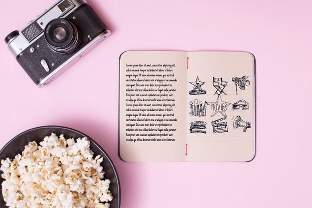 Top View Cinema Arrangement On Pink Background Psd