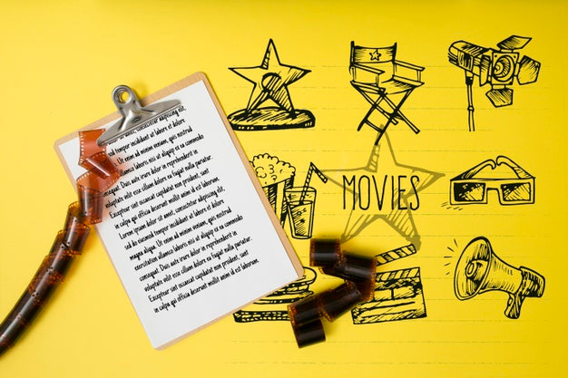 Top View Cinema Arrangement On Yellow Background Psd