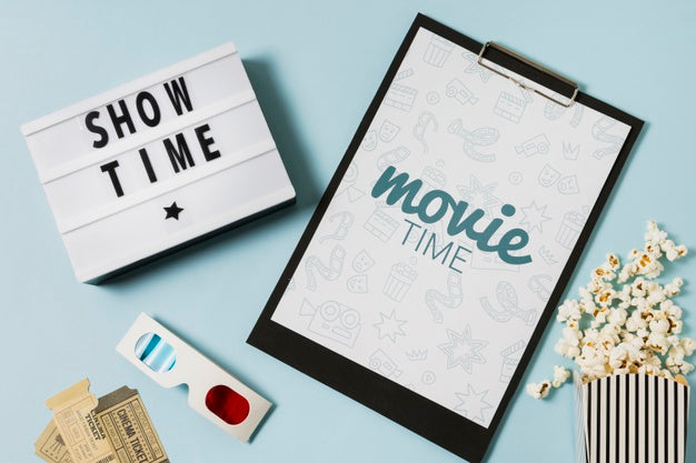 Top View Cinema Arrangement With Clipboard Mock-Up Psd
