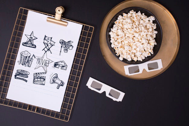 Top View Cinema Assortment On Black Background Psd