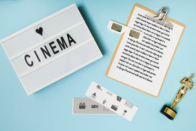 Top View Cinema Assortment On Blue Background Psd