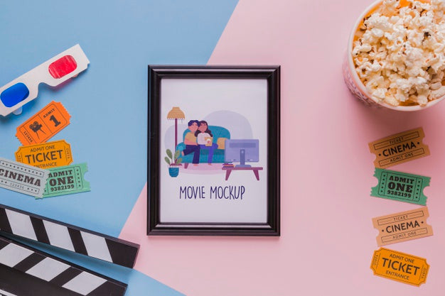 Top View Cinema Concept With Frame Psd