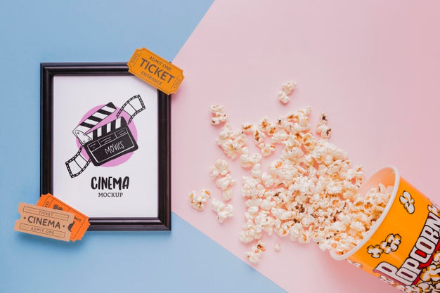 Top View Cinema Concept With Popcorn Psd