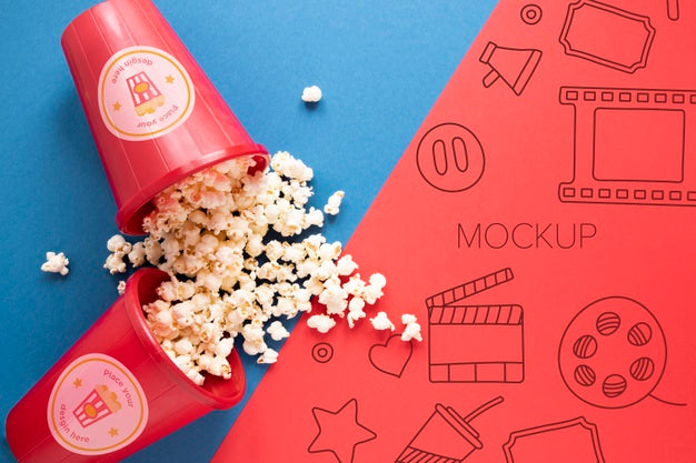 Top View Cinema Mockup With Popcorn Psd