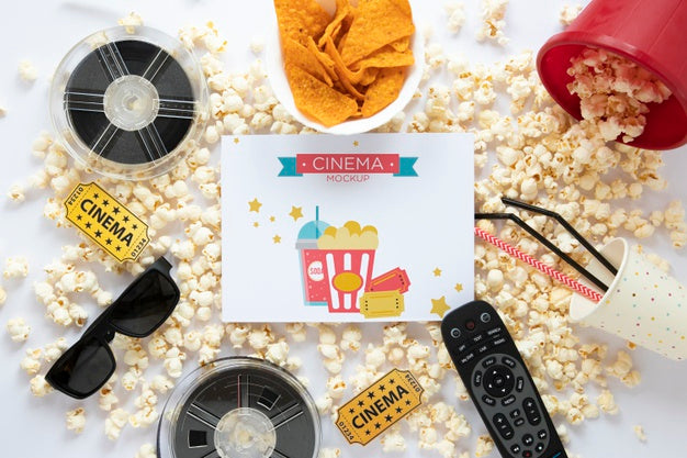 Top View Cinema Mockup With Popcorn Psd
