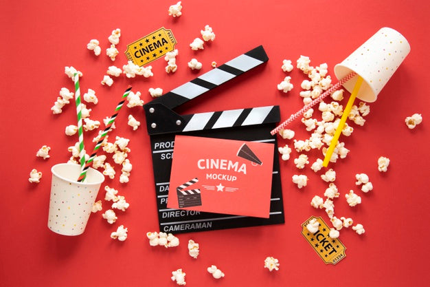 Top View Cinema Mockup With Popcorn Psd