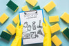 Top View Cleaning Sponges And Clipboard Mock-Up Psd